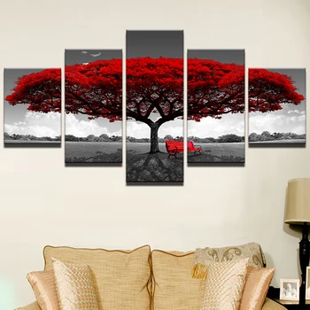 5 pieces of red tree scenery landscape painting home decoration home decoration sitting room hd print wall art images