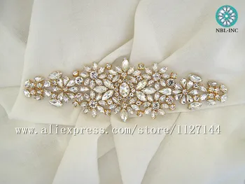 (5VNT)Rankų zawalcowany siuvimo nuotakos gėlių rose gold aišku, krištolo, kalnų krištolas aplikacijos geležies vestuvių suknelės WDD0633