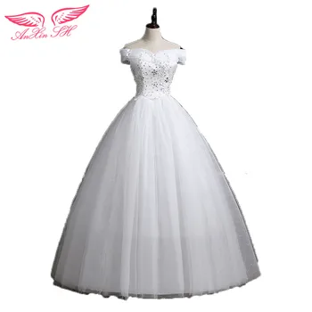 AnXin SH mados princesė vestuvių suknelė ritininės iškirptę plius dydis nuotaka motinystės vestuvių suknelė gėlių nėrinių vestuvinė suknelė
