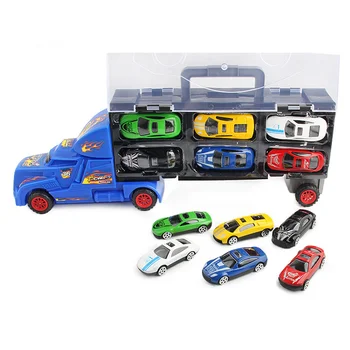 Atnaujinti Automobilių Žaislai Vaikams Krovinių Sunkvežimių Modelis su 12pcs Metalo Automobilių Stovėjimo Aikštelė Žaislas Organizatorius Dvigubai Stumdomas Kelio Nešiojamų Rankena