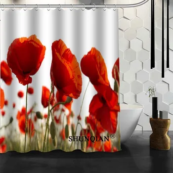 Atsparus vandeniui Vonios Užuolaidos Šiuolaikinės aguonos gėlių Dušo Užuolaidos poliesteris Vonia ekranai Pritaikyti užuolaidų