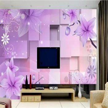 Beibehang 3d custom foto tapetai, sienų freskomis sienų lipdukai 3D Violetinė Svajonė Gėlių TV Wall papel de parede gėlių