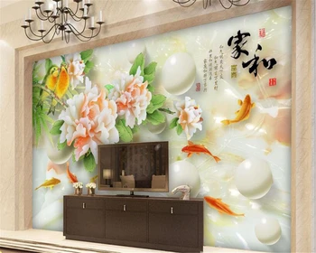 Beibehang Bauda dekoratyvinis dažymas 3d tapetai jade, Bijūnas devynios žuvų Skaičius jade fono sienos papel de parede