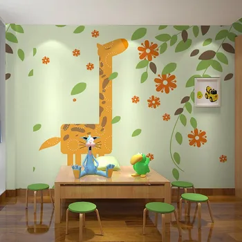 Beibehang didelės freskos tapetai besiūlių tapetai, vaikų kambarys berniukas animaciją žirafa žaliosios aplinkos freskos