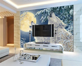 Beibehang Užsakymą tapetai vilko totemas mėnesiena pagal white wolf freska fono sienos kambarį, miegamąjį, TV sienų tapetai