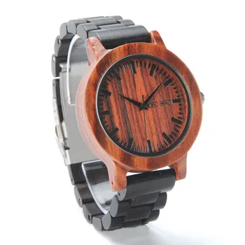 BOBO PAUKŠČIŲ LM05 Vyrų Raudonojo Sandalmedžio Dial Ebony Dirželis Vintage Stiliaus Žiūrėti Erkek Kvarcinis Laikrodis, Dovanų Dėžutėje