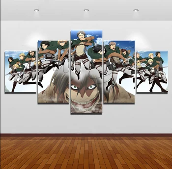 Canvas Pictures Wall Art Modular Framework HD Prints Anime Paintings 5 Pieces Attack On Titan Poster Home Decorative Living Room