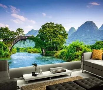 Custom 3D freskomis,Kinijos Upė, Tiltas, Kalnų, Gamtos papel de parede,viešbutis, restoranas, gyvenamasis kambarys su sofa-lova, TV miegamojo sienos tapetai