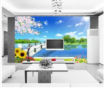 Custom 3d tapetai, neaustiniai posėdžio kambarys 3 d kaimo pastoracinės kraštovaizdžio sofa-lova, TV foną tapetai, sienų tapyba