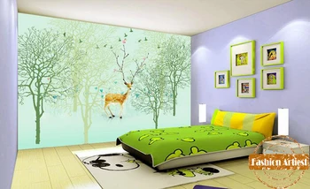 Custom vaikams, vaikams, cartoon žalia abstrakčios fono paveikslėlis freskos žiedų elnias fantazijos medžių miško sofa-lova, miegamojo kambarį fone