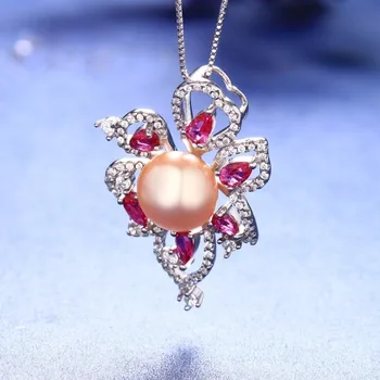 Dainashi Gėlavandenių perlų prabangių gėlių Karoliai Pakabukas su Kieto 925 SterlingSilver bauda Papuošalai moterims, madingų aksesuarų