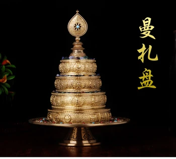 Didmeninė Budistų reikmenys-veiksmingas Talismanas Tibeto 37 aštuonių laimingas Manja Mandala disko gilding statula+akmuo