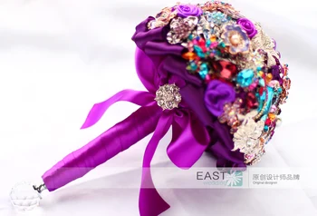 Elegantiška violetinė sagė puokštė Vestuvių Nuotaka Bridesmaid, Puokštės, rankų darbo krištolas, deimantas, turintis Gėlių Vestuvių reikmenys