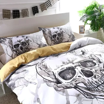 FANAIJIA 3d Flowers skull Duvet Cover With Pillowcases Sugar Skull Bedding Set Au Queen King Size Flower Soft Bed Covers
