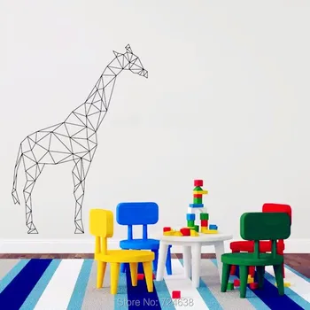 Geometrinis Žirafa Sienos Lipdukas Vinilo Lipdukas Geometrijos Gyvūnų Serijos Tapetai, 3D Vaizdo Efektus Sienos Meno Freskos ,Mados Namų Dekoro