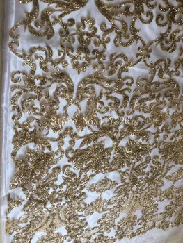 Gražus, prabangus klijuojami blizgučiai siuvinėjimas tiulio tinklelio, nėrinių audinys JRB-52408 su aukso blizgučiai vestuvių suknelė/vakarinę suknelę