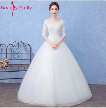 Grožis-Emily 2018 Princesė Nuotaka Paprastas Baltas Vestuvių Suknelės Scoop Trumpas Rankovės Nėrinių Nėrinių Vestuvinės Suknelės Vestido de casamento