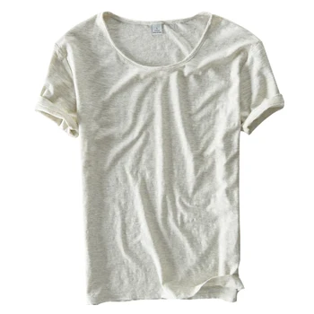 Karšto 2018 m. vasaros lino marškinėliai vyrams trumpomis rankovėmis O-KAKLO kvėpuojantis linas, medvilnė, minkštas white t-shirt aukštos kokybės 213