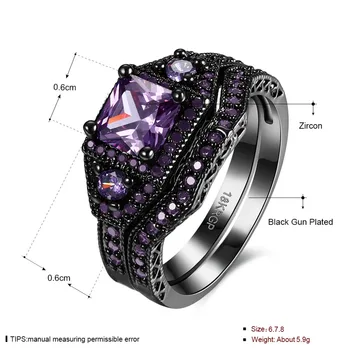 Karšto Pardavimo Išskirtinį Violetinė Crystal Cirkonis Žiedas Juodojo Aukso Užpildytas Sužadėtuvių, Vestuvių Žiedo Dydis 6 7 8 PR870-D