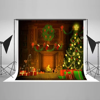 Kate Šiluma Patalpų Fotografijos Backdrops Kalėdų Židinys Kalėdinės Eglutės Lauke Kojinių Photobooth Fonas Plaunamas Fonas