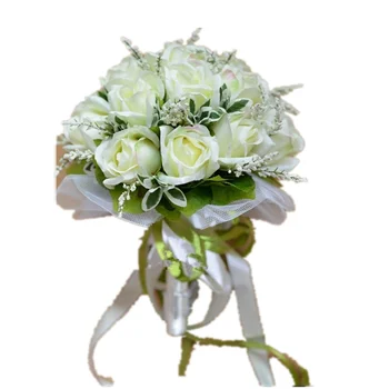 Korėjos nuotakos puokštę baltų rožių puokštė satino kaspinu nėrinių balta rankena romantiška vestuvių nuotaka puošyba 
