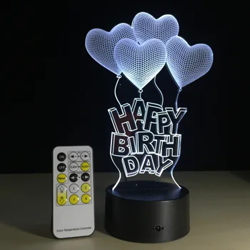 LED Nakties Šviesa 7 Spalvų Gimtadieniu Lempa Šalies 3D Iliuzija Švyti Šalis Dekoro Lempa, Nuotoliniu ar Touch Valdymo Deco Lempos