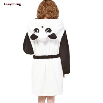 Luoyimeng Triušiai Panda Nightgowns Fannel Vonia, Chalatas, Sleepwear Moteriški Chalatai Žiemą Šiltas ilgomis rankovėmis Pliušinis Chalatai Porų Rūbeliai