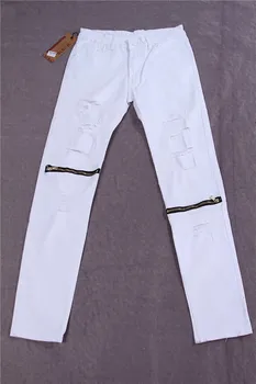 Man si Tun Kanye West Ripped Jeans For Men Skinny Distressed Slim Famous Brand Designer Hip Hop Swag Hype White Black Slim Jean