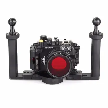 Meikon 40m/130ft Povandeninio Nardymo Fotoaparato Korpusas Atveju Canon G9X + 67mm Raudonas Filtras+Dvi Rankas Aliuminio Plokštelę,fotoaparatų dėklai, Krepšiai Atveju