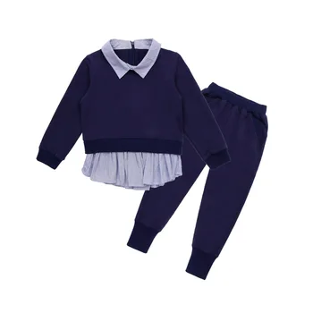 Mergaičių drabužių rinkiniai 2018 naują pavasario vaikams drabužių viršų ilgomis rankovėmis patchowork hoodies megztinis+kelnės medvilnė, 2 dalių kostiumą nustato 4-11T