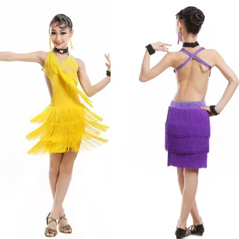 Merginos Blizgučiais standartinių šokių suknelė lotynų Šokių suknelė Vaikams Veiklos konkurencijos Dancewear Kostiumas Salsa suknelė