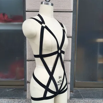 Moteris juoda Harajuku fetišas nelaisvėje pasėlių viršuje įkvėpė kūno pakinktai narve liemenėlė cupless kūno nelaisvėje seksualus paplūdimio drabužiai narve bikini