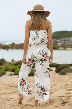 Moterų kelnės Pavasarį, Vasarą, Naujos Moterų spausdinimo gėlių Pusėje, plyšio Pločio kojų kelnės Pajūrio atostogų Paplūdimyje baltos kelnės