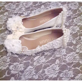 Moterų vestuvių batai naujausias mados ateina baltasis šampanas gėlių dramblio kaulo duobute perlai nėrinių vestuvės moteriški batai