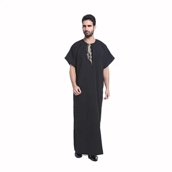 Musulmonų Mados Jubba Thobe trumpomis rankovėmis, islamas vyrų drabužių Juoda BTH801