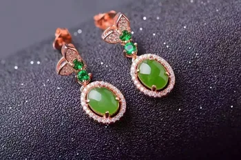 Natūrali žalioji jasper lašas auskarai, 925 sidabras Natūralus akmuo auskarai moterims personalit Drugelio formos lašas auskarai šalis