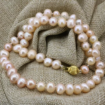 Naujas mados gamtos originali perlų vėrinį motinos dovaną oranžinės spalvos karoliukai 8-9mm moterų pareiškimą papuošalai choker grandinės 18inch B3233