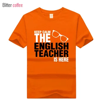 NAUJAS Trumpas Rankovės Crewneck Medvilnės marškinėliai nusiraminkite anglų kalbos Mokytojas Yra Čia T-shirt Vyrai XS-3XL Viršūnes & Tees