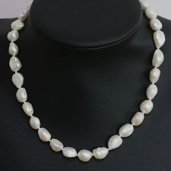 Nemokamas pristatymas natūralus baltas kultūringas gėlo vandens nereguliarus perlų karoliukus, 12-kaip 14mm mados moterų vestuves karoliai 18inch B1456