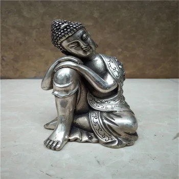 Nepalas Miega Buddha Sakyamuni Plokštė su sidabro vario statula apdaila