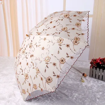 Nėrinių gėlių skėtis skėtis Dual-lankstymo siuvinėjimo geros kokybės du sulankstomas skėtis