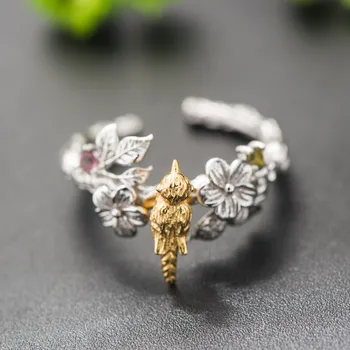 Originali 925 Sterlingas Sidabro Kinų Stiliaus Cloisonne Paukščių Žiedai Moterų Derliaus Atidaryti Žiedai Mados Papuošalai Moterims