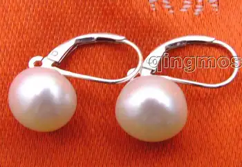 PARDAVIMAS, Didelis 10-11mm balta gamtos plokščias apvalus perlas su Stering Sidabras 925 leverback Auskarai-ear370 didmeninės/mažmeninės prekybos Nemokamas pristatymas