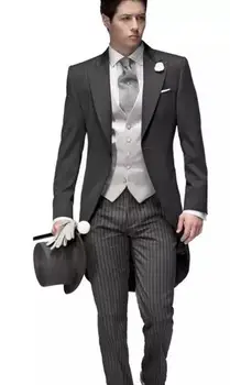 Pritaikyta Elegantiškas Bridegrom Pilka rytą tiktų Vestuvių smokingas vyrams/groomwear 5 vnt kostiumai komplektas (striukė+kelnės+liemenė)