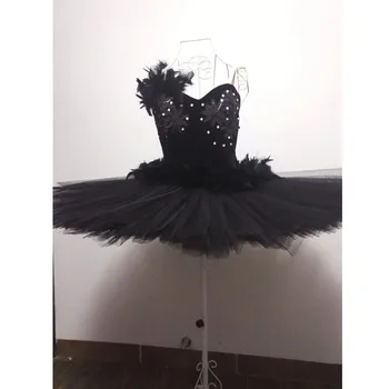 Profesinės Užsakymą Black Swan Lake Plunksnų Baleto Suknelė Moterims,Juoda Gėlė Blizgučiais Baleto Scenos Kostiumai Dress Baleto