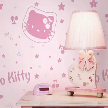 Q QIHANG Vaikų Kambario Princesė Kambarys Kitty Cat Modelio Stilius neaustinių ekrano Užsklanda Rožinė 0.53 m*10m=5.3m2