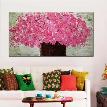 Rankomis Dažyti Abstrakčiai Gama Peiliu, Vaza, Pink Gėlių Aliejus, Tapyba Ant Drobės, Pink Gėlių Sienos Nuotrauka Kambarį Namų Dekoro Meno