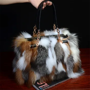 Real Red fox fur handbags handbag bag silver fox fur bag pathwork real fur handbag