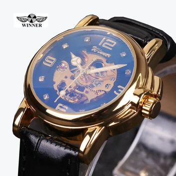 Relogio Masculino Nugalėtojas Royal Diamond Dizaino Juodojo Aukso Žiūrėti Montre Homme Moterų Laikrodžiai Prekės Prabanga Skeletas Mechaninė Žiūrėti