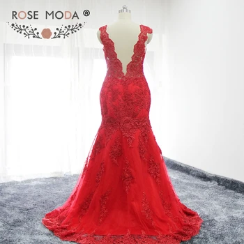 Rose Moda Red Undinė vakarinę Suknelę V Kaklo Nėrinių Ilgas vakarines Sukneles Oficialų Šalis Suknelė Kalėdos 2018